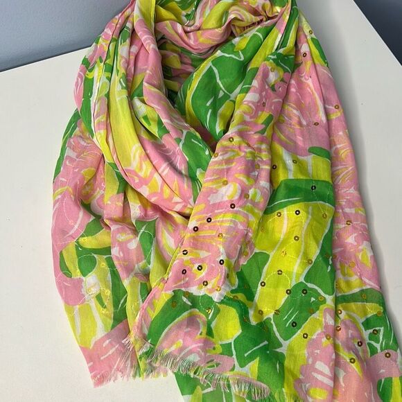 Lilly Pulitzer Fan Dance Floral Scarf For Target SEQUINS - Picture 1 of 6
